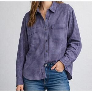 L.L. Bean Women’s Button-Up Shirt in Blue & Brown Micro Check Size Large